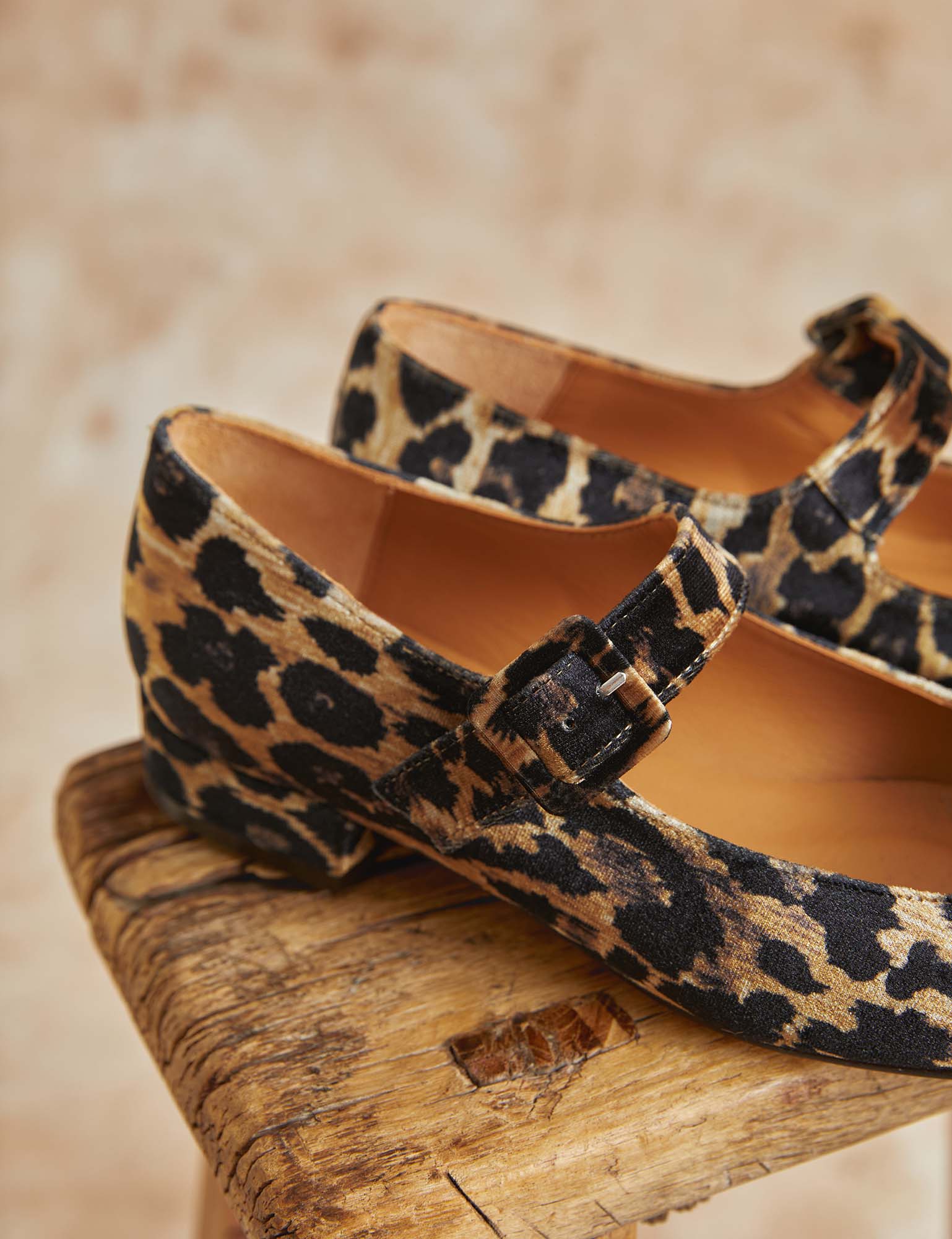 Low Mary Jane Leopard Velvet Shoe