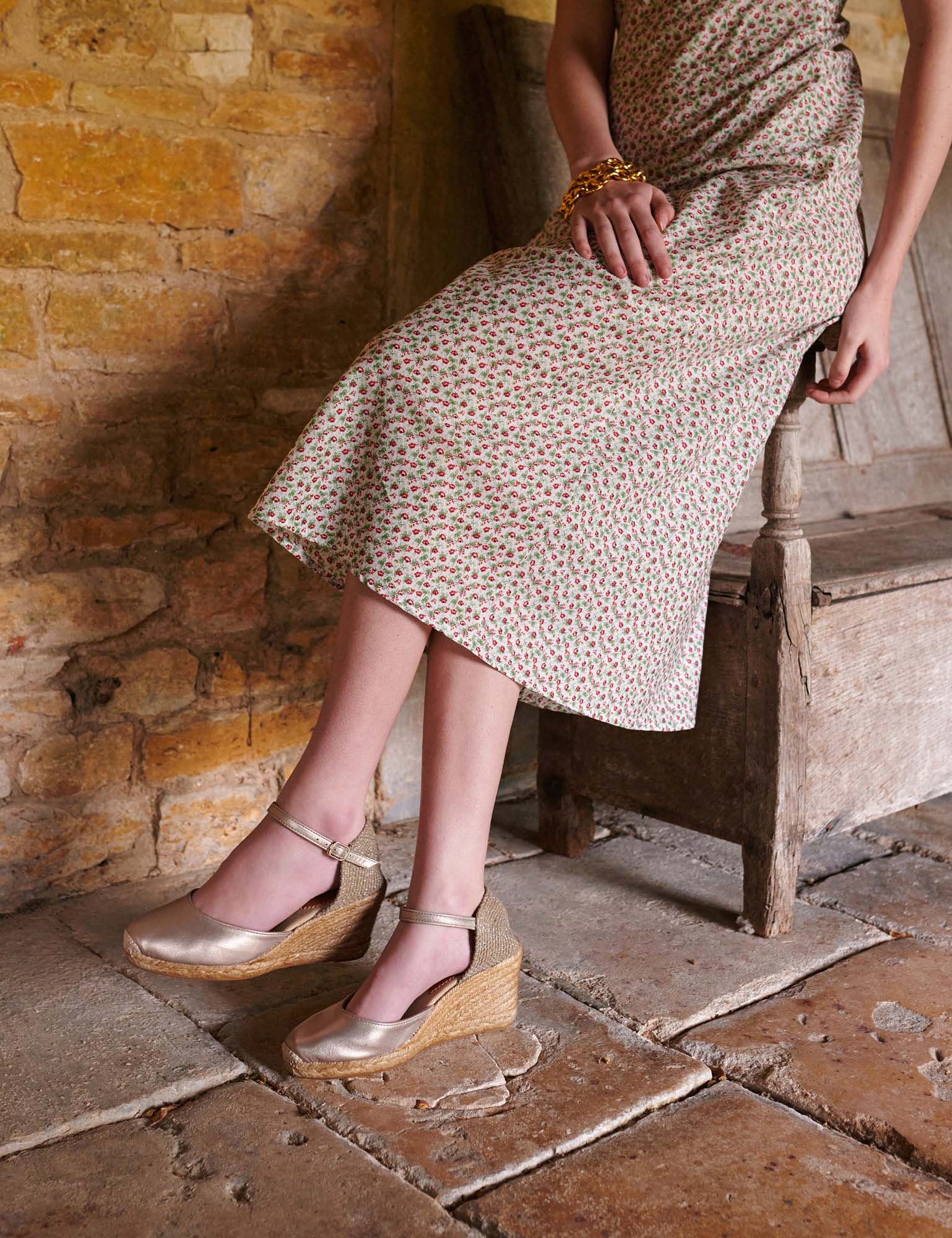 Mary Jane Metallic Leather Espadrille