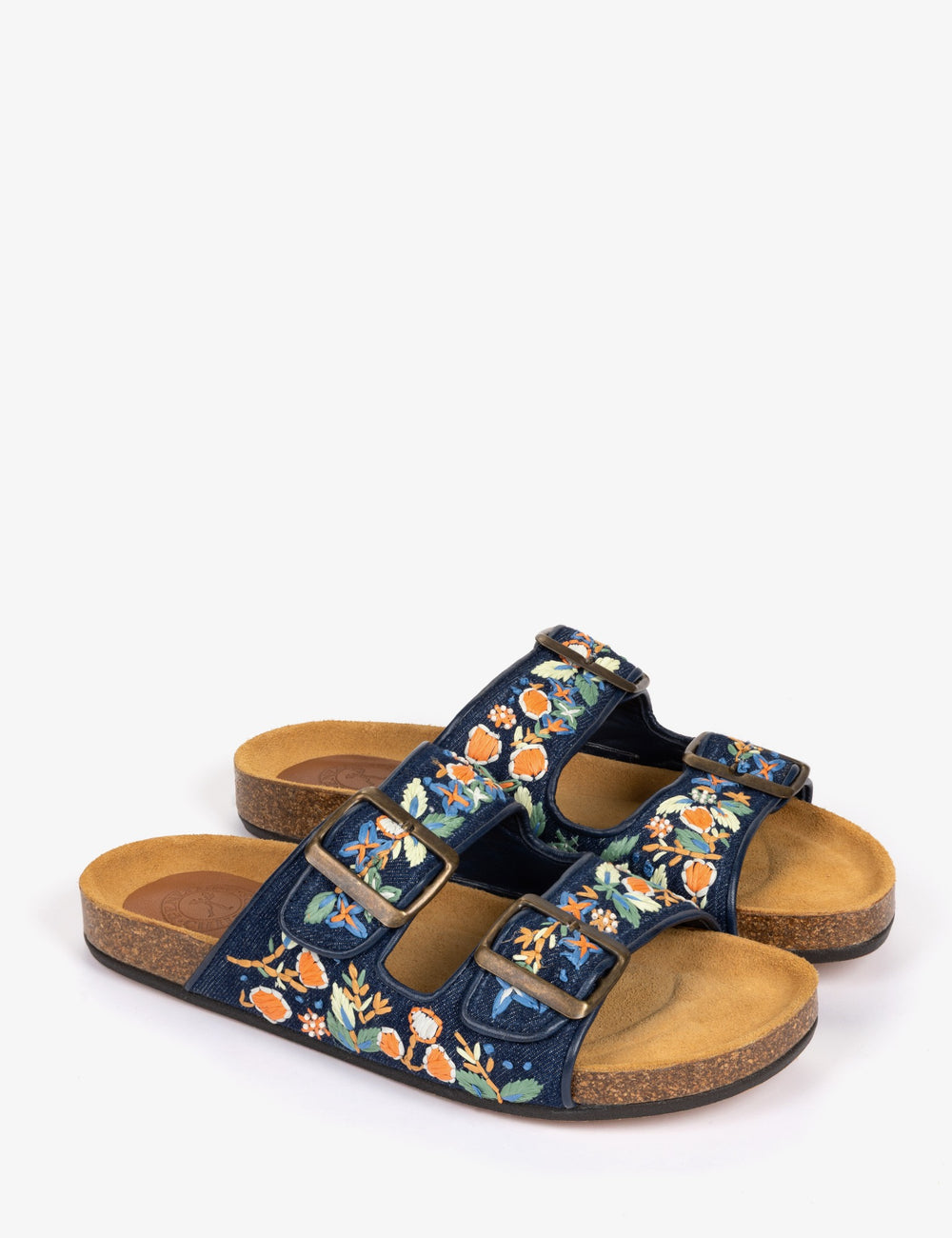 Pool Embroidered Denim Slide