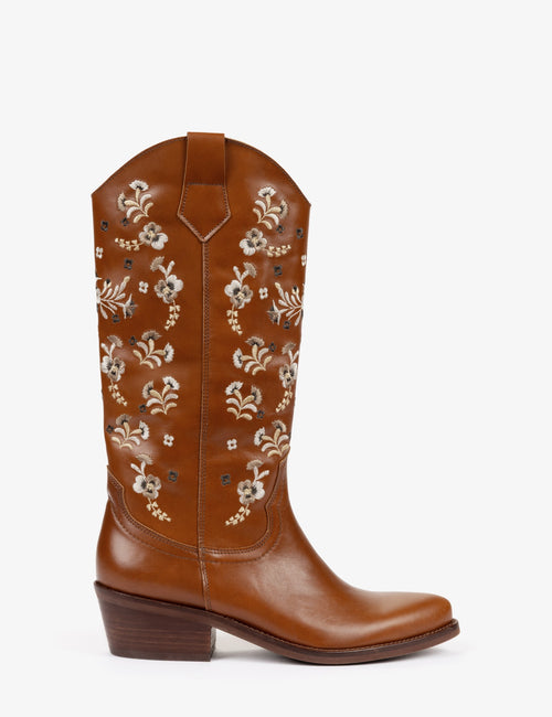 Goldie Embroidered Leather Boot