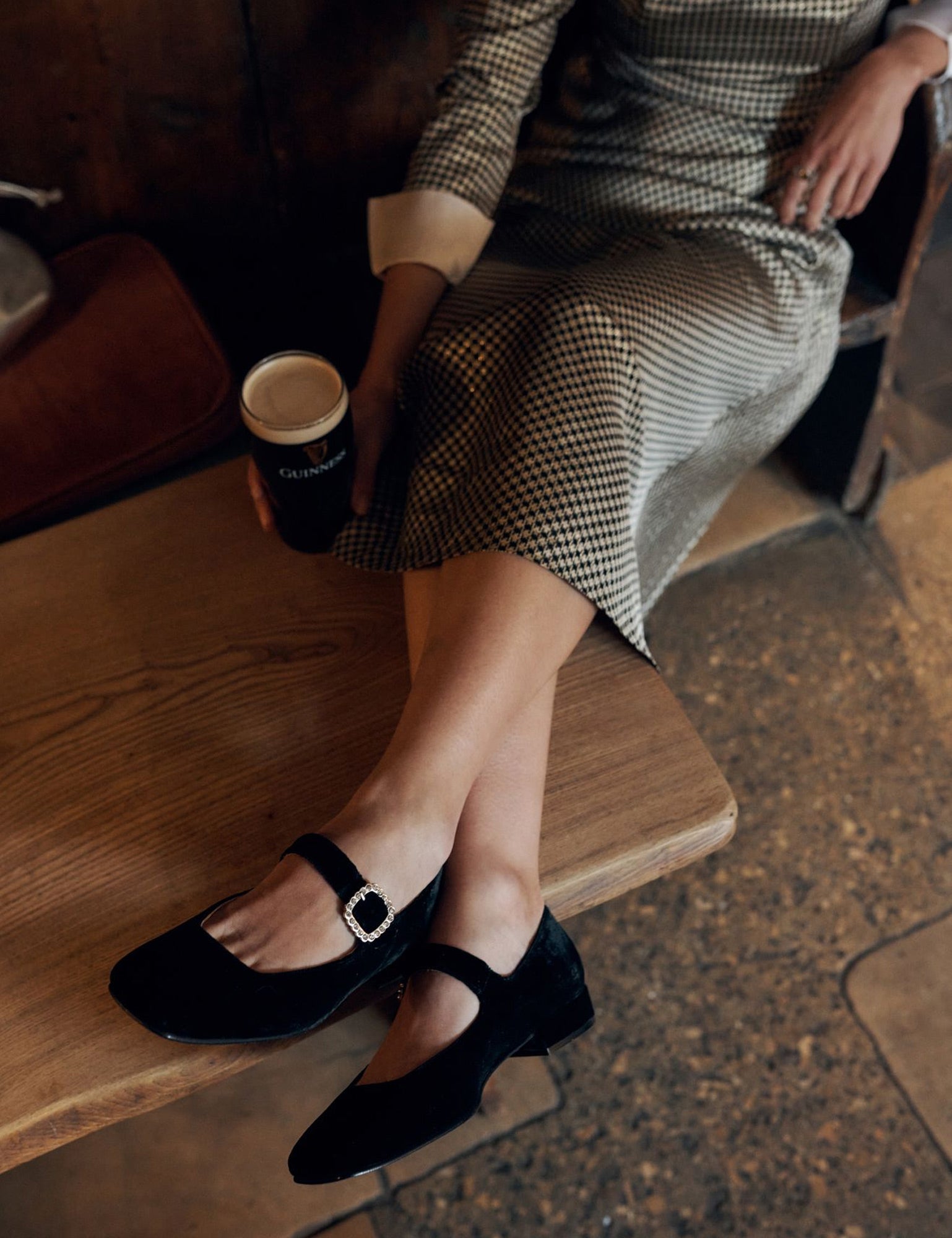 Low Mary Jane Diamante Velvet Shoe