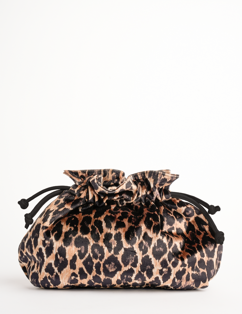 Puffball Leopard Velvet Clutch