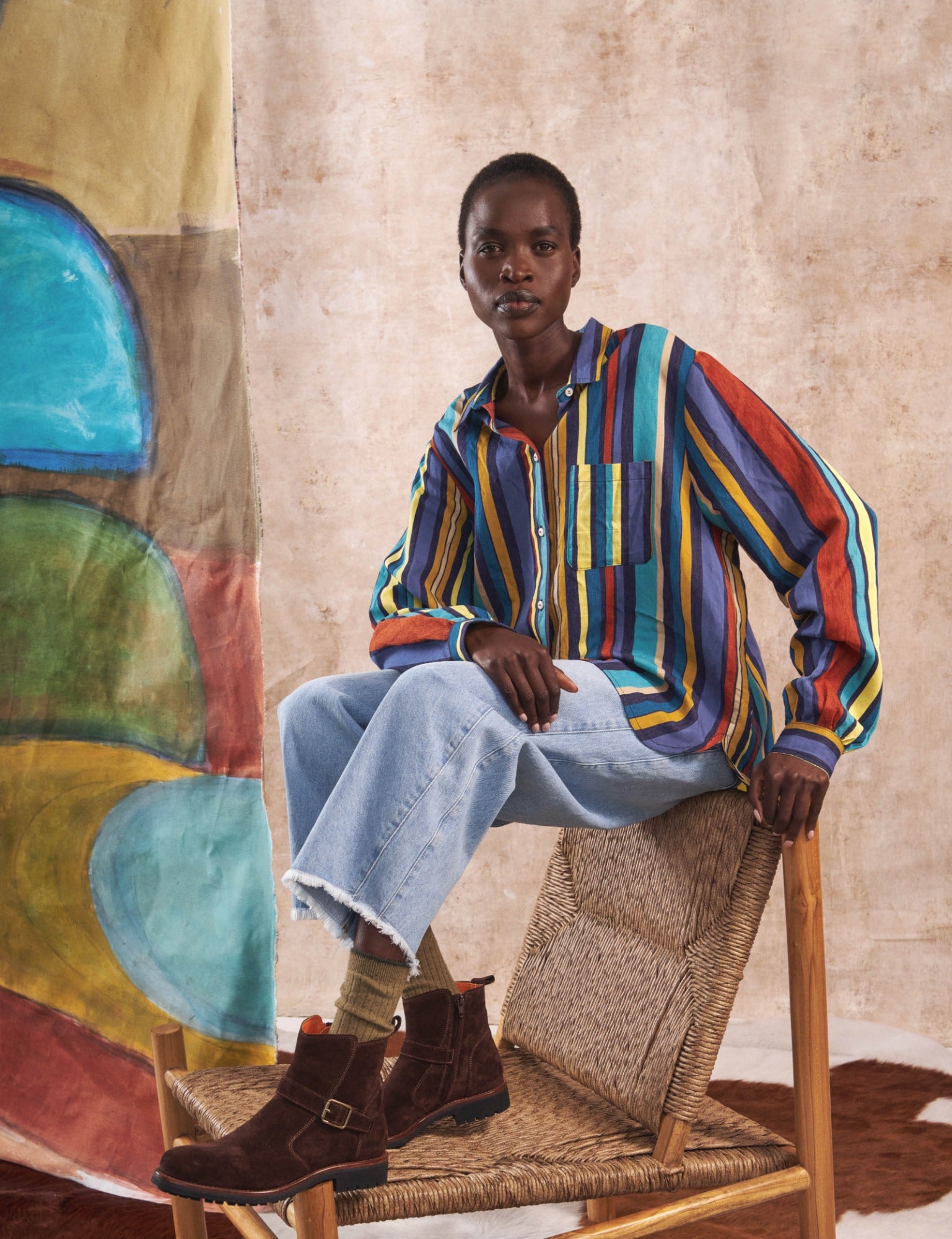 Watercolour Stripe Boyfriend Shirt