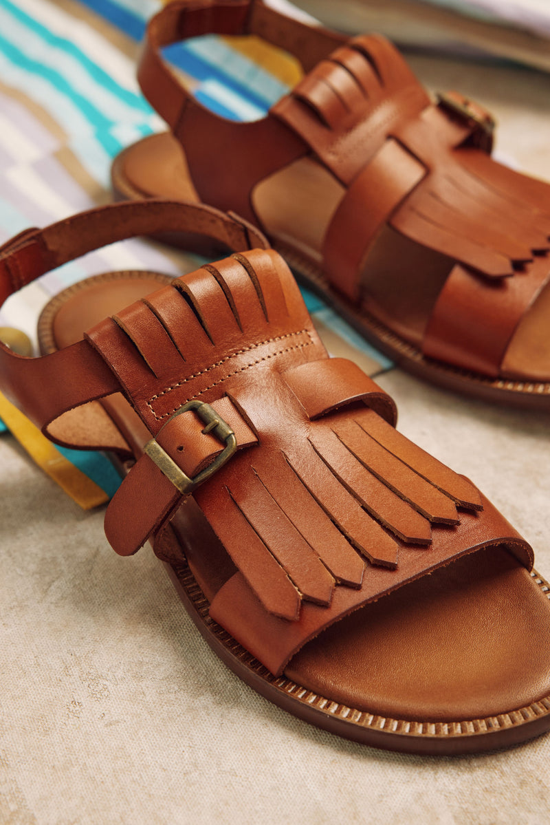 Cordoba Fringe Leather Sandal Tan