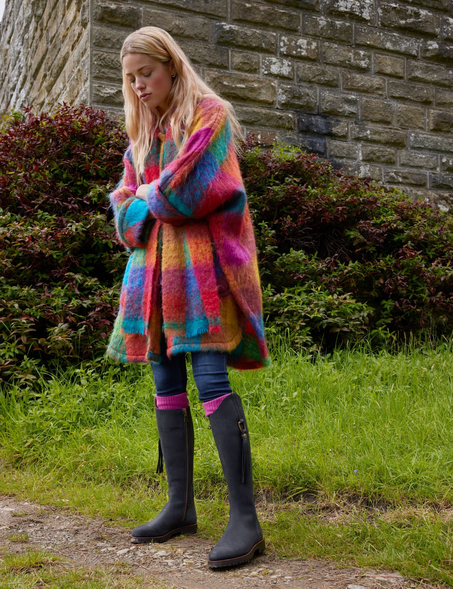 Cashmere Blend Cable Boot Socks