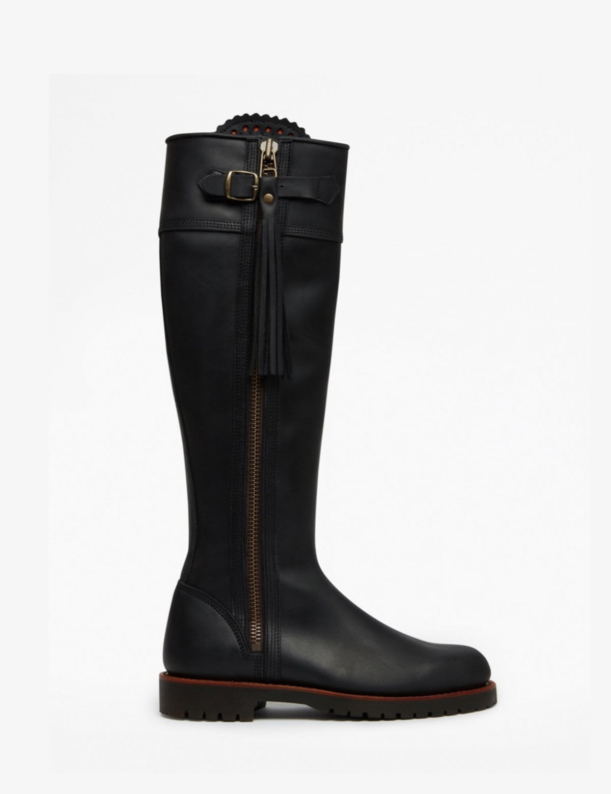 Penelope Chilvers Long Tassel Boot in black leather with its signature hanging tassels.