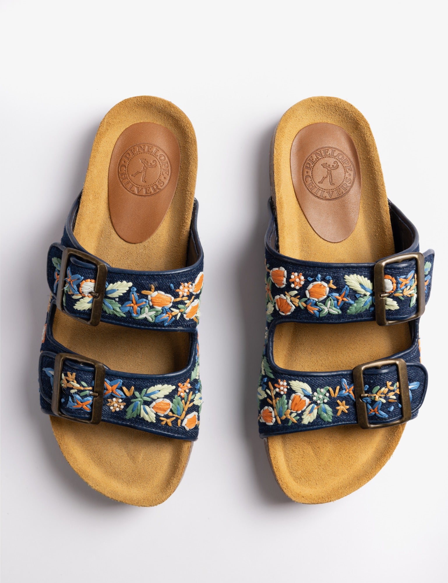 Pool Embroidered Denim Slide