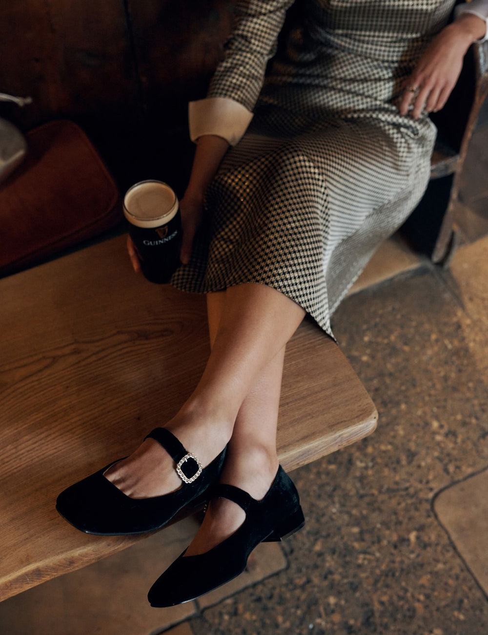 Low Mary Jane Diamante Velvet Shoe