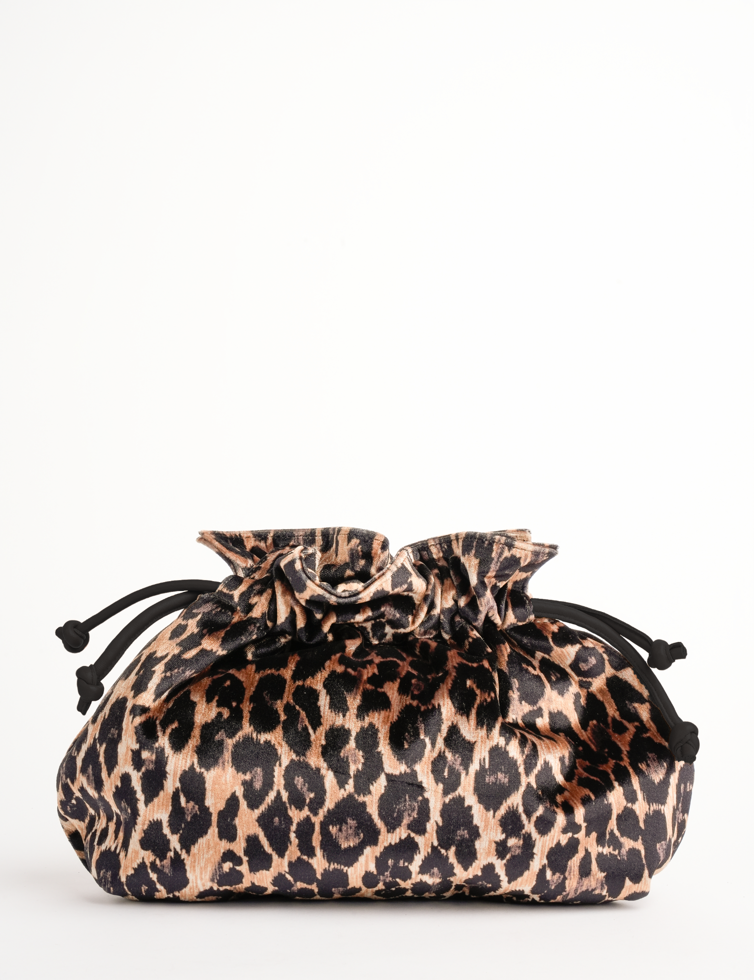 Puffball Leopard Velvet Clutch