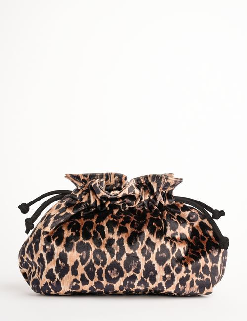 Puffball Leopard Velvet Clutch