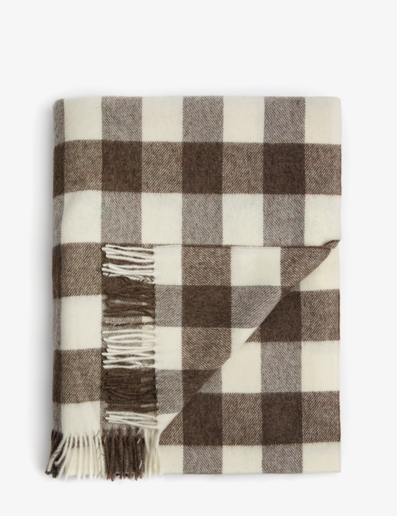 Checked Lambswool Throw - Brown/Ecru | Penelope Chilvers