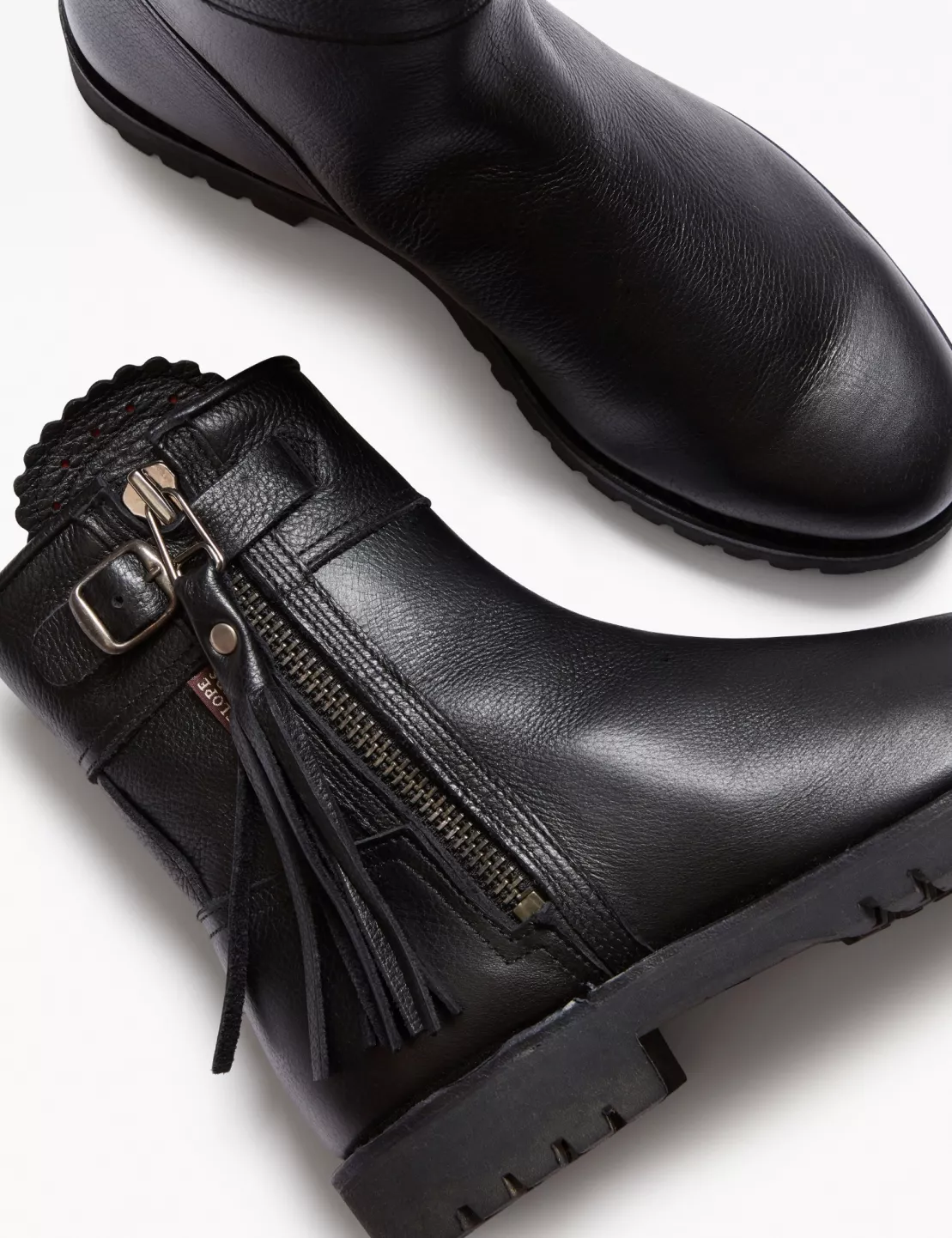 Cropped Leather Tassel Boot
