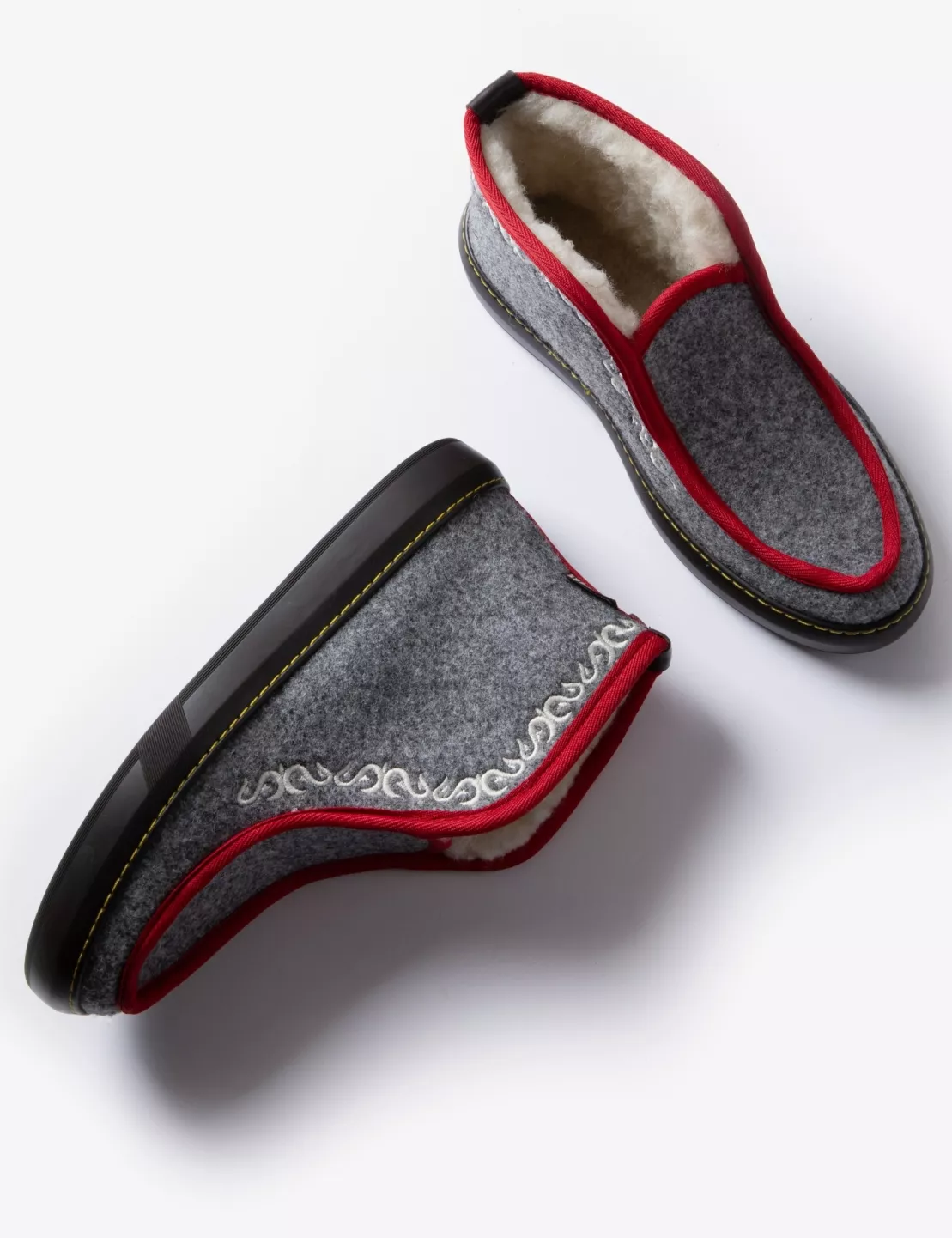 Inuit Embroidered Felt Wool-Lined Slipper in Flannel Grey Inuit Embroidered Felt Wool-Lined Slipper in Flannel Grey