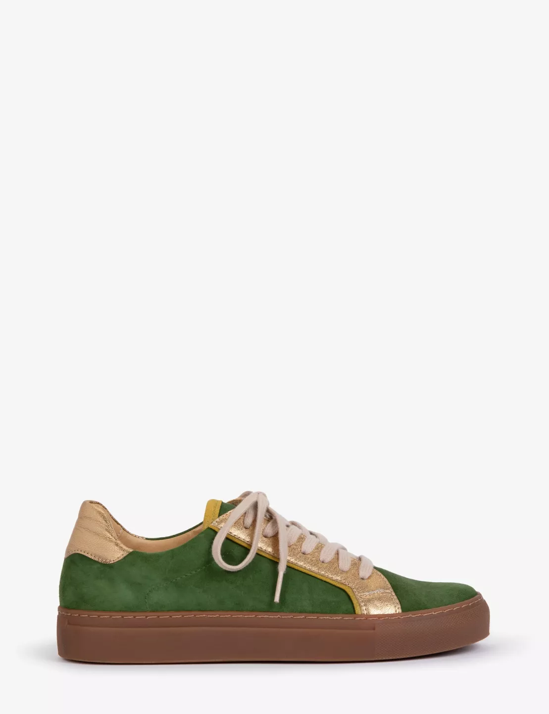 Paradise Suede Metallic Trainer Dill Gold Khaki
